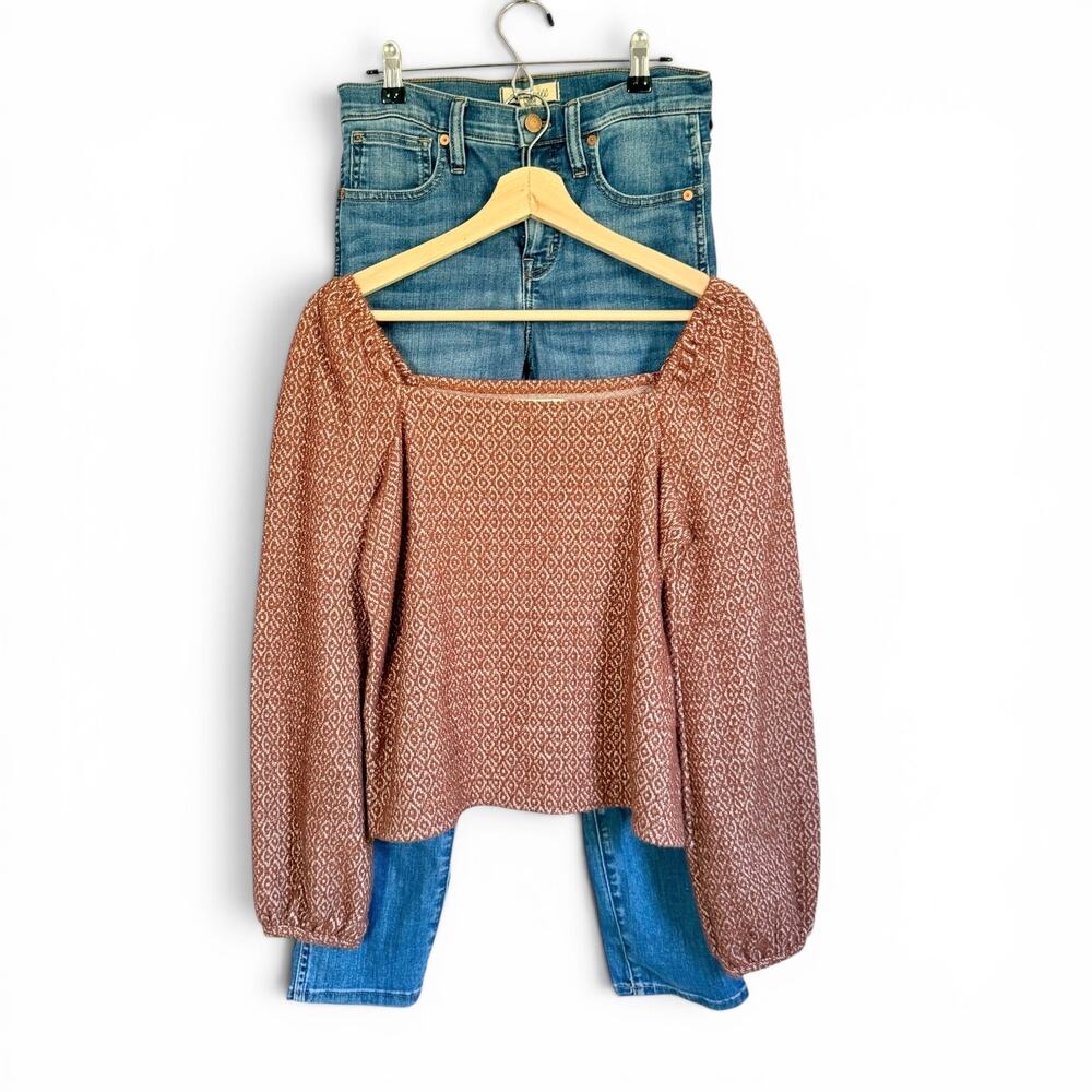 Madewell Fall Back to School Puff Sleeve Top Rust Brown XS